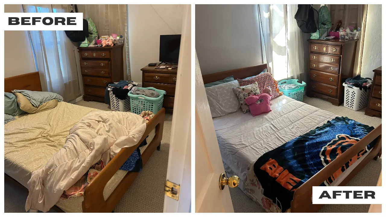 Bedroom before and after a deep clean by Triple N Cleaning in York, PA