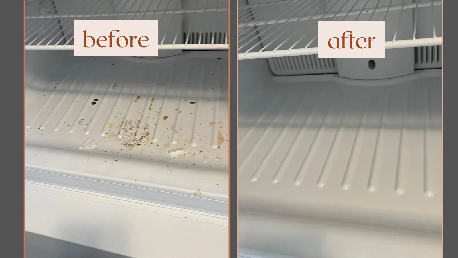 Freezer interior before and after a deep clean in York, PA